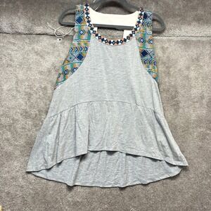 Miss Me Womens Tank Top Large Gray High Low Relaxed Southwestern Boho Festival